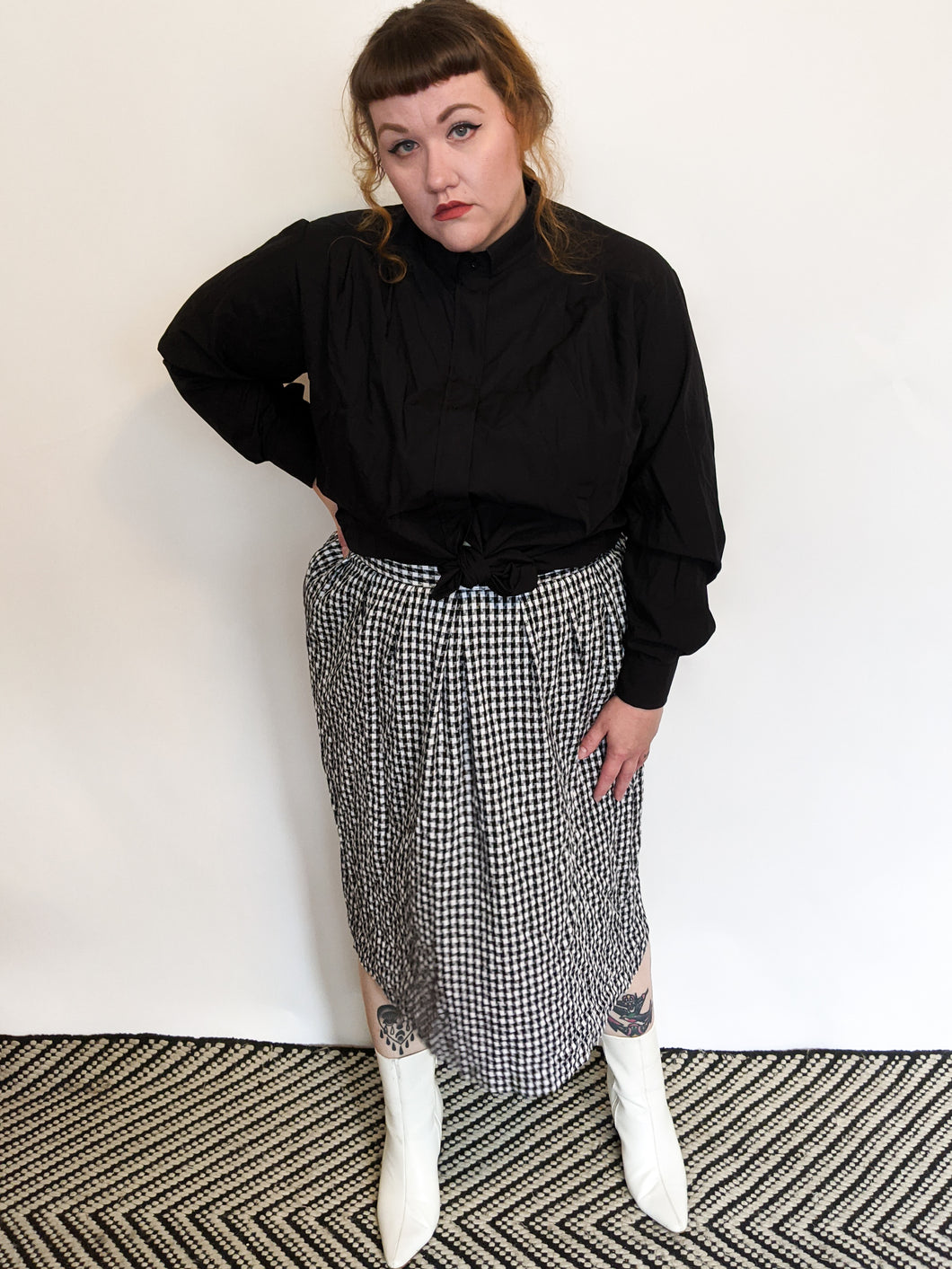 Vintage Black & White Checked Skirt (Size 18)